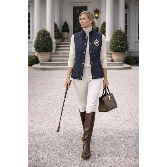 Lauren Ralph Lauren Jackets & Blazers - LAUREN RALPH LAUREN New MEDIUM Vest Crest Patch Diamond Quilted DARK NAVY 84922T